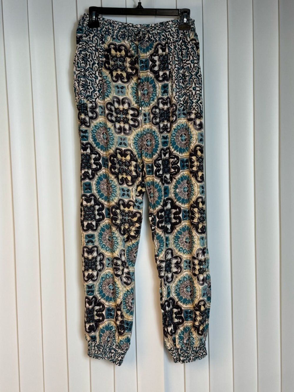 Angie Teal Multi Boho Elastic-Waist Joggers - Picture 10 of 11
